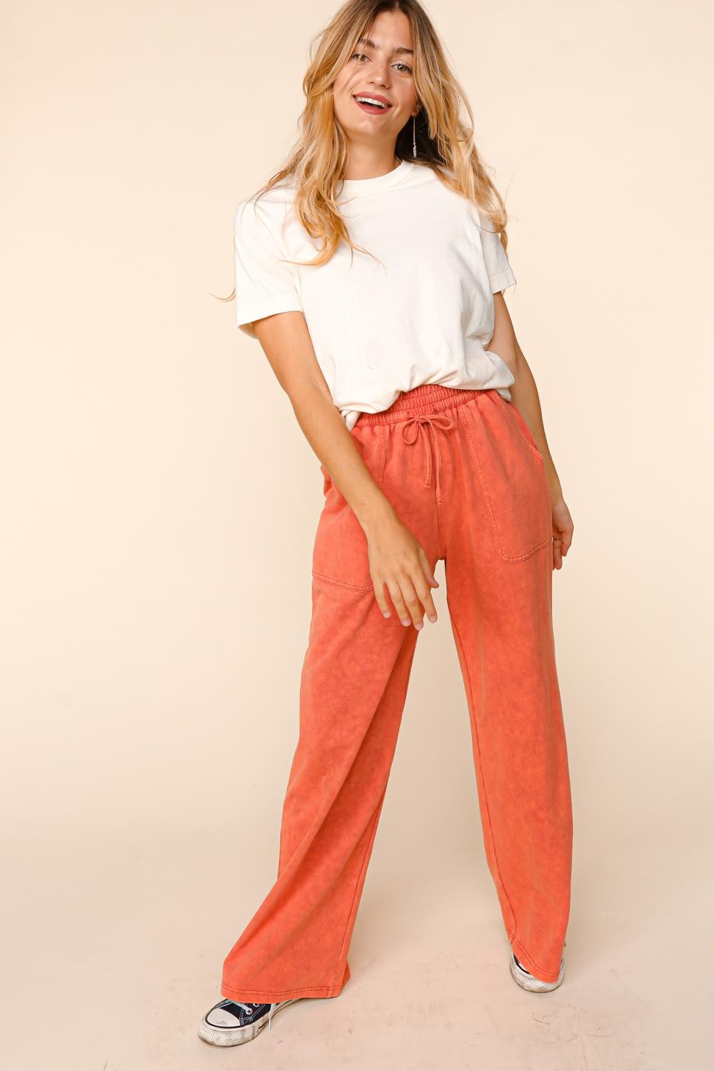 Mineral Wash Wide Pants With Side Pockets