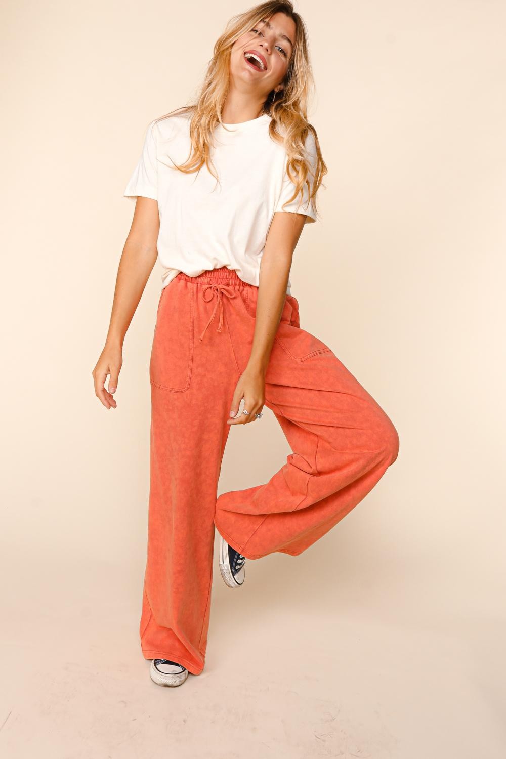 Mineral Wash Wide Pants With Side Pockets