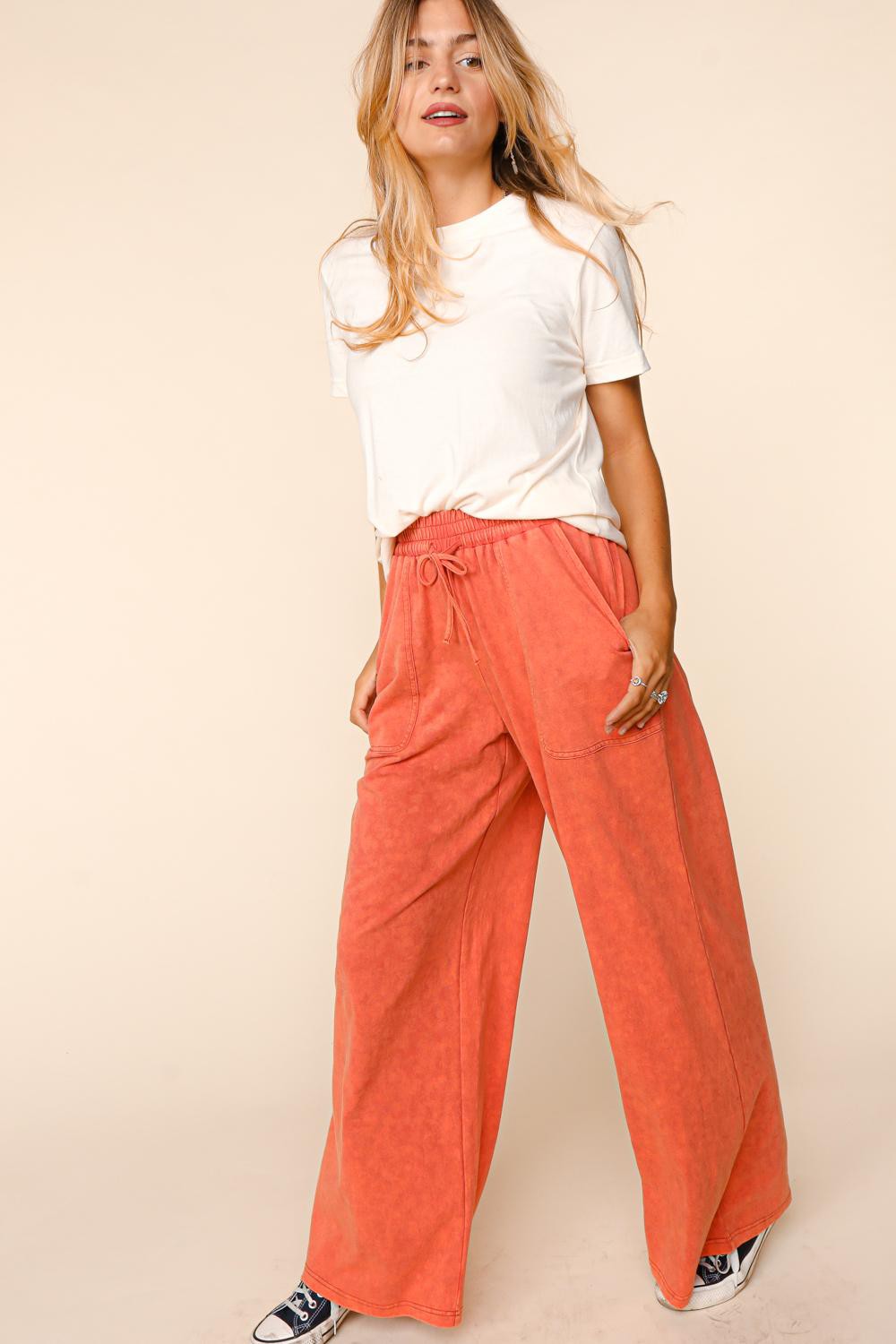 Mineral Wash Wide Pants With Side Pockets