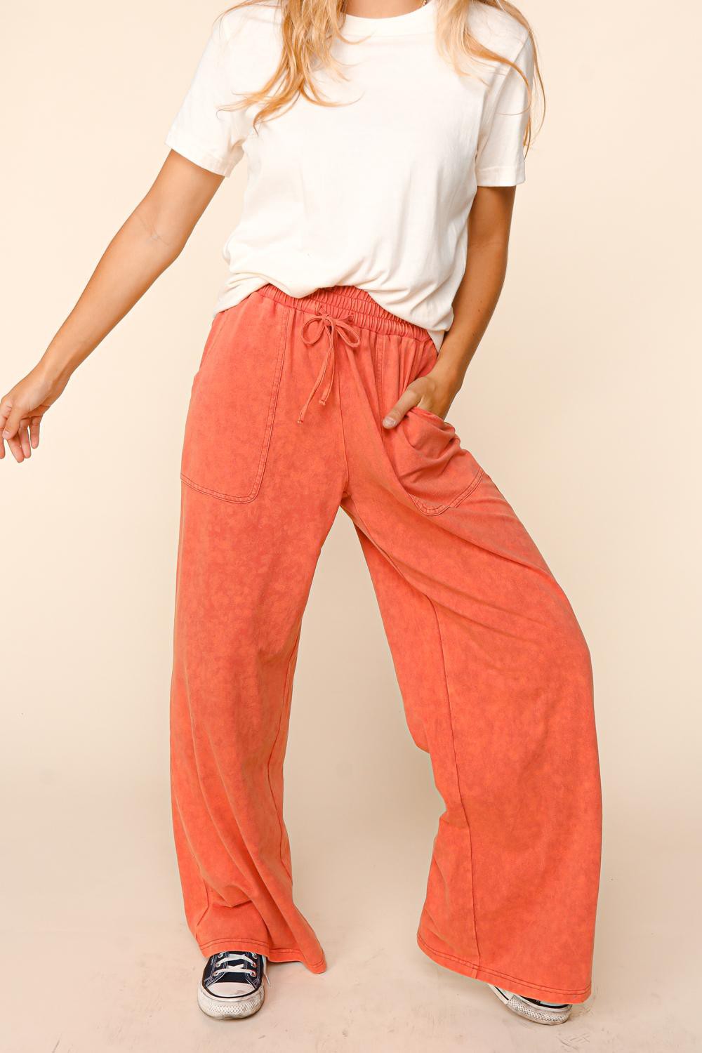 Mineral Wash Wide Pants With Side Pockets