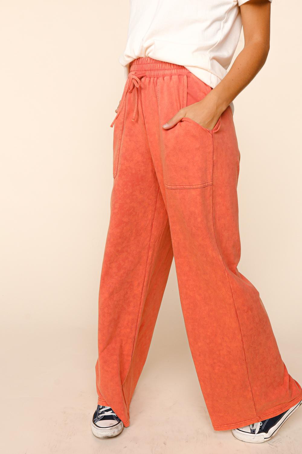 Mineral Wash Wide Pants With Side Pockets